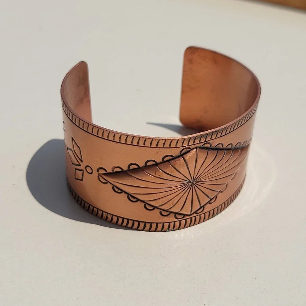 Vintage Bell Trading Post Copper Cuff Bracelet Rose Gold Geometric Stamped